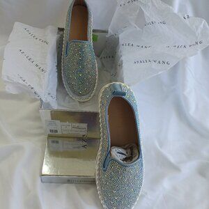 Azalea Wang, BRITTANY-DENIM RHINESTONE SLIP ON SNEAKER